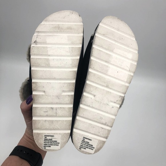 STEVEN STEVE MADDEN Stessi Black Sherpa Lined Slip-on Sandal Size 7 - Picture 7 of 10